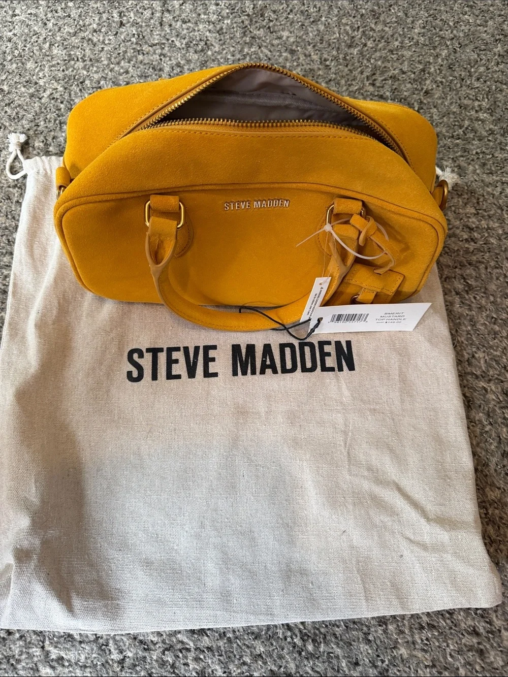 Steve Madden Yellow Suede Satchel with Luggage Tag